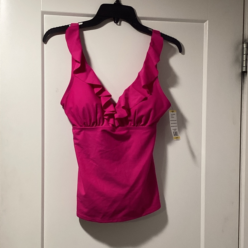 DKNY Pink Ruffled Swim Top
